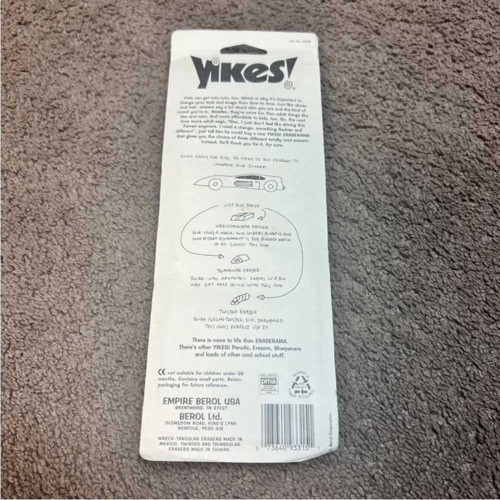 Rare Vintage Yikes Wreck-Tangular Twisted Erasers 1993 Stationary Berol Ltd New - Picture 4 of 6